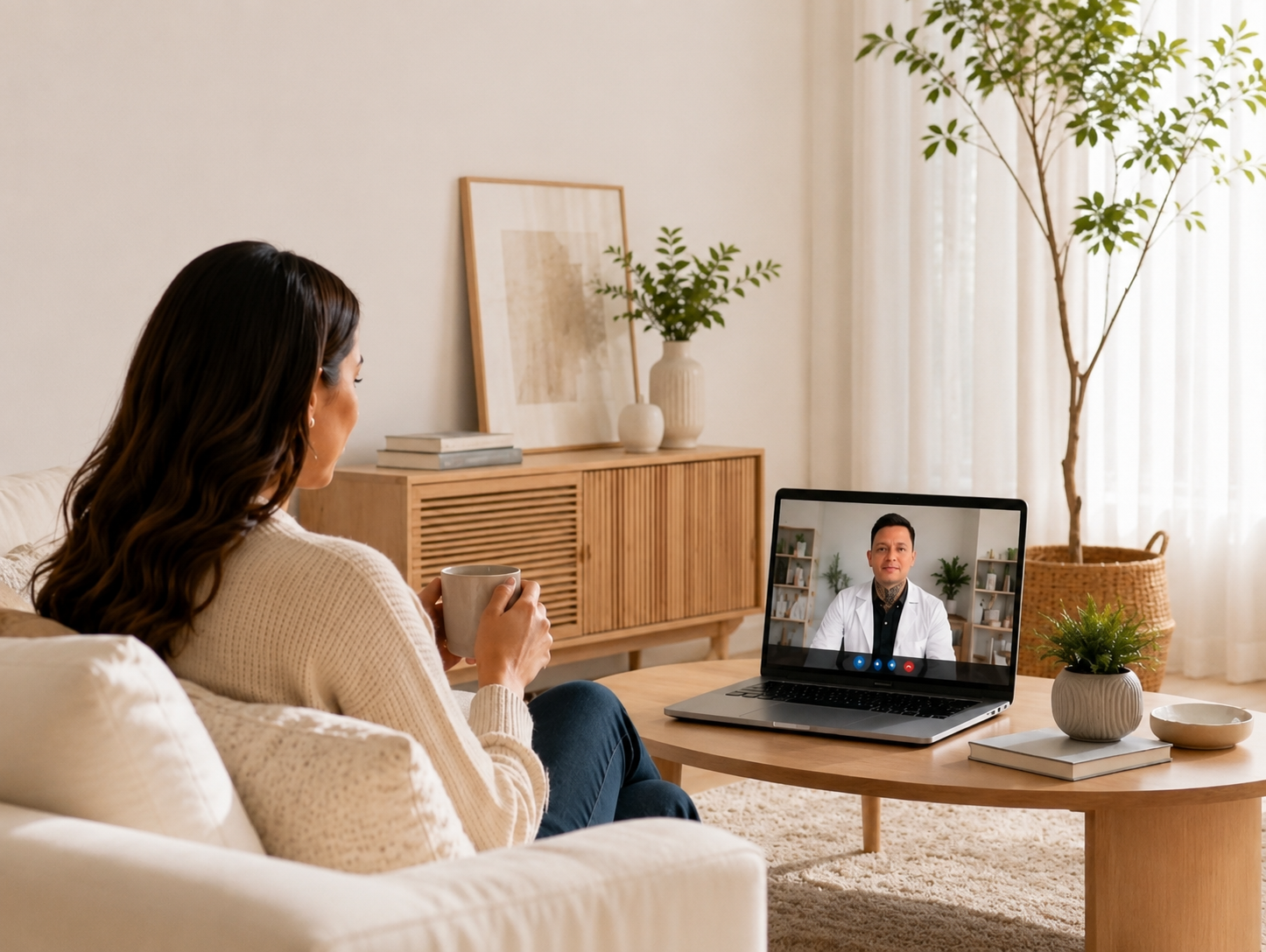 Consulta psicológica virtual en un espacio cálido y sereno